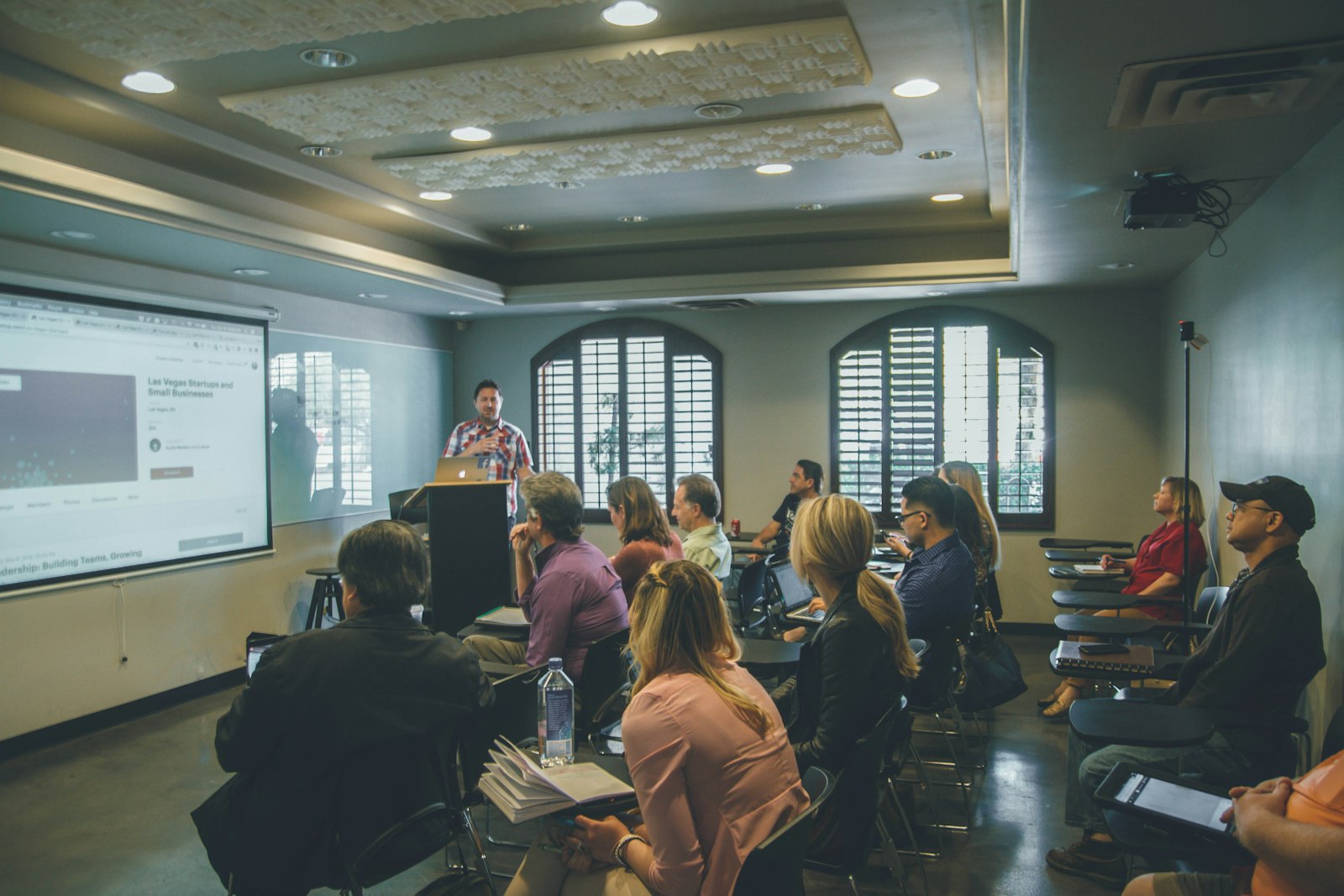 A training session in progress, seen from the back of the room